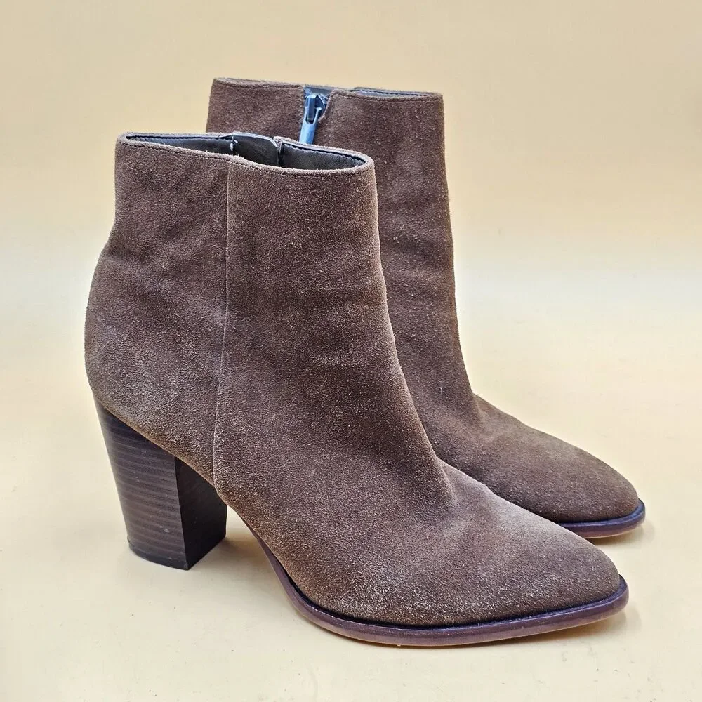 Sam Edelman Brown Suede Ankle Boots Booties Side Zip Heel Womens Size 8M EU38
